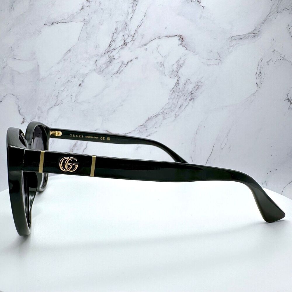 New Gucci Sunglasses Black Acetate Round Gold Metal GG Logo Italy Authentic - Picture 9 of 16